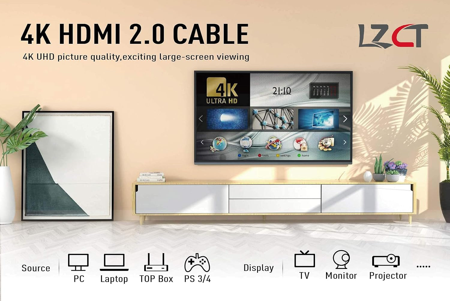 4K High Speed HDMI Cable 35FT with Ethernet HDMI Cord V2.0 Support 4K@60Hz Ultra HD 2160P 3D ARC Hdr(Length from 3' to 125') Dual Color Mould